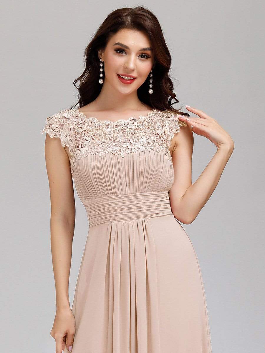 COLOR=Blush | Maxi Long Lace Cap Sleeve Elegant Evening Gowns-Blush 7