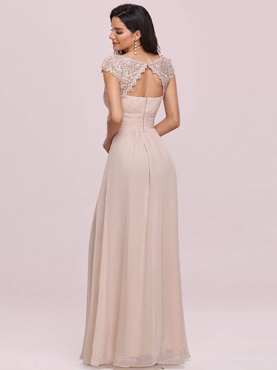 COLOR=Blush | Maxi Long Lace Cap Sleeve Elegant Evening Gowns-Blush 4