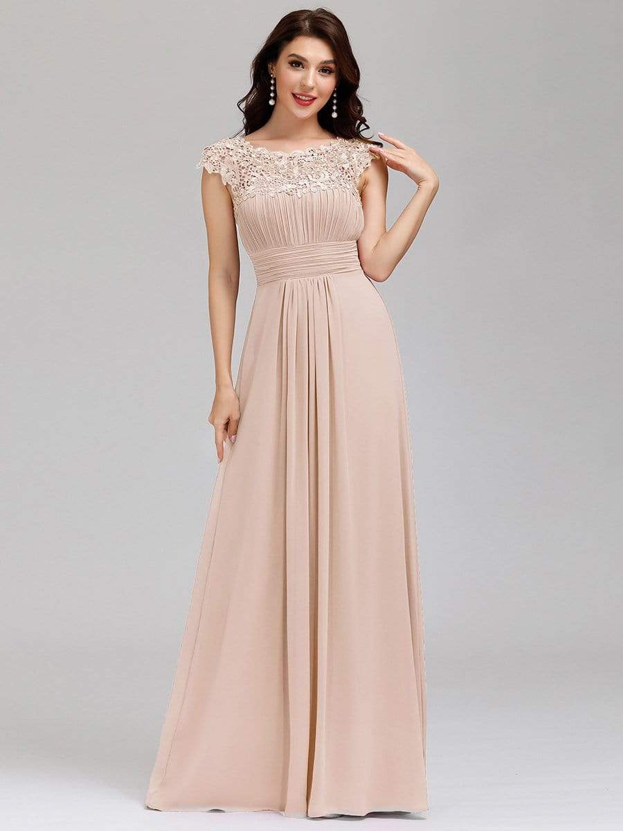 COLOR=Blush | Maxi Long Lace Cap Sleeve Elegant Evening Gowns-Blush 5