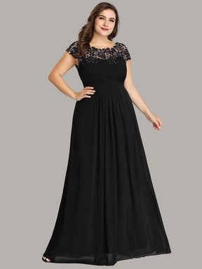 COLOR=Black | Maxi Long Lace Cap Sleeve Elegant Plus Size Evening Gowns-Black 1