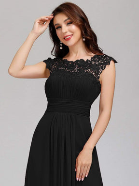 COLOR=Black | Maxi Long Lace Cap Sleeve Elegant Evening Gowns-Black 3