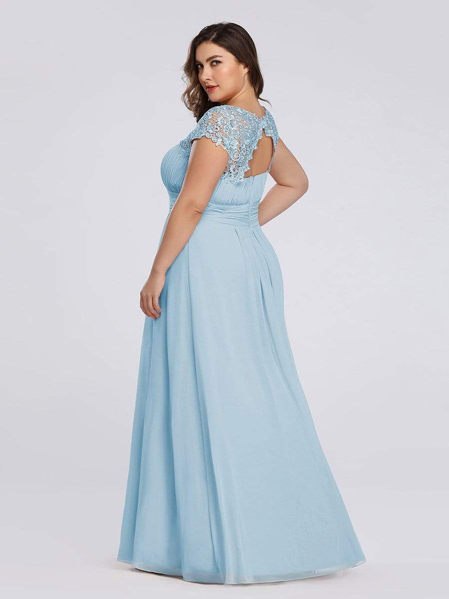 Color=Sky Blue | Maxi Long Lace Cap Sleeve Elegant Plus Size Evening Gowns-Sky Blue 2