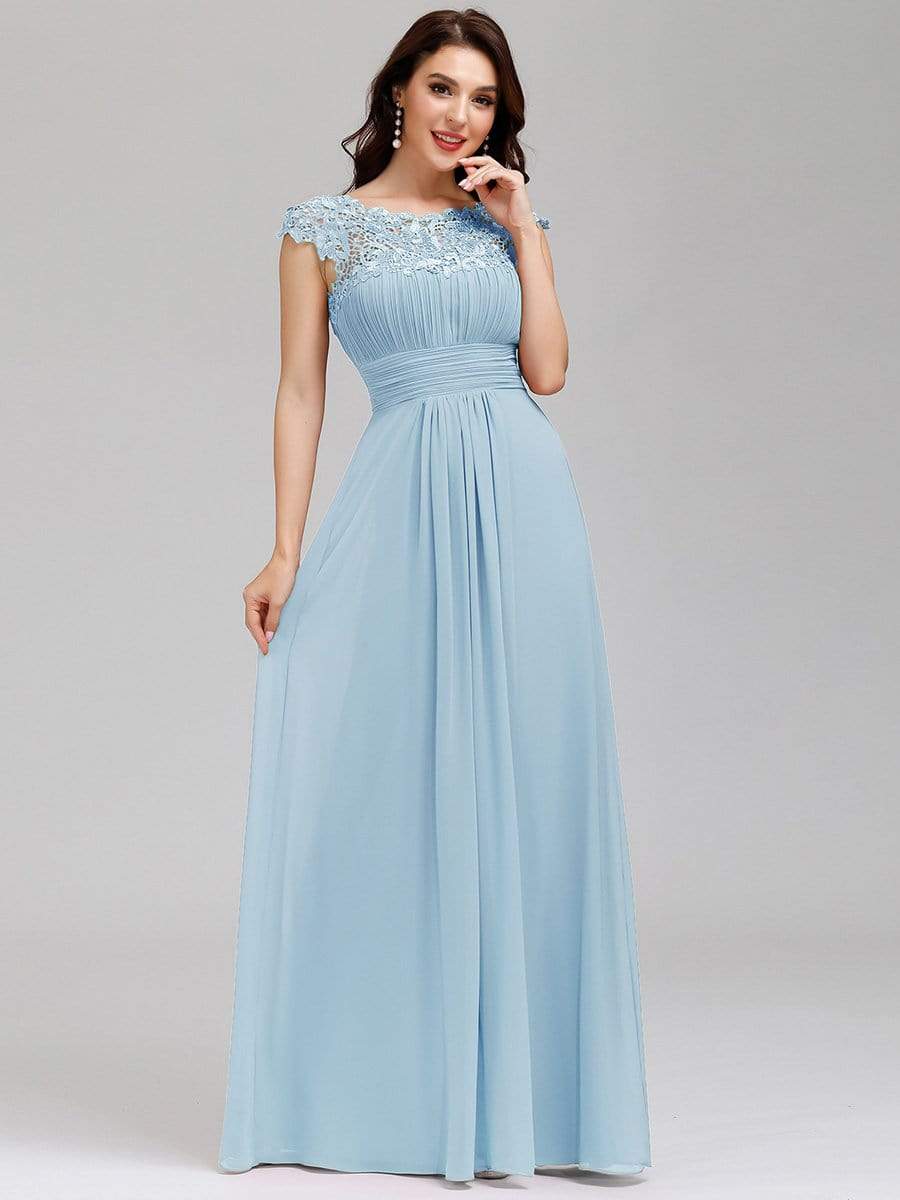 COLOR=Sky Blue | Maxi Long Lace Cap Sleeve Elegant Evening Gowns-Sky Blue 3