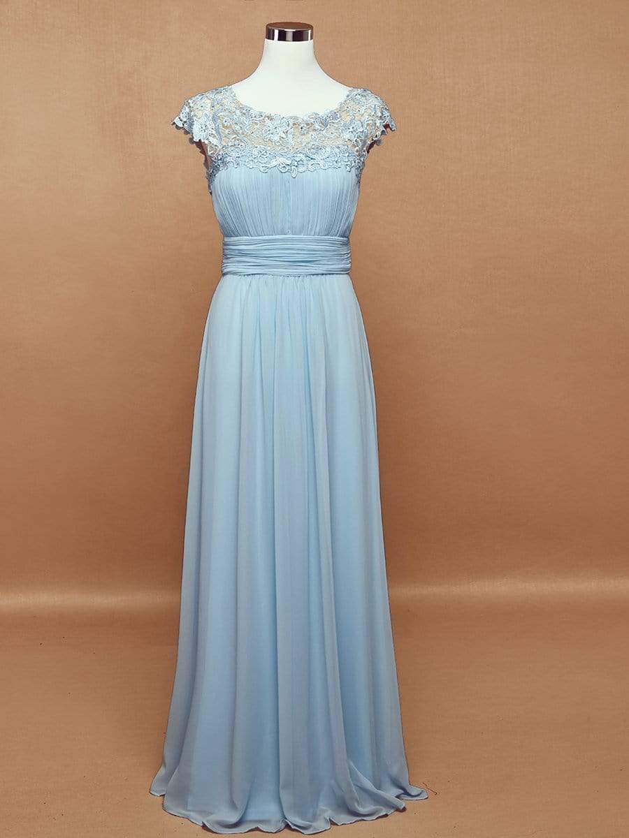 COLOR=Sky Blue | Maxi Long Lace Cap Sleeve Elegant Evening Gowns-Sky Blue 8