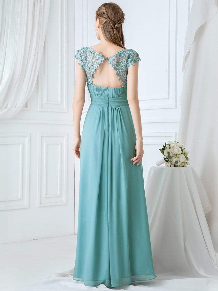 COLOR=Dusty Blue | Maxi Long Lace Cap Sleeve Elegant Evening Gowns-Dusty Blue 1