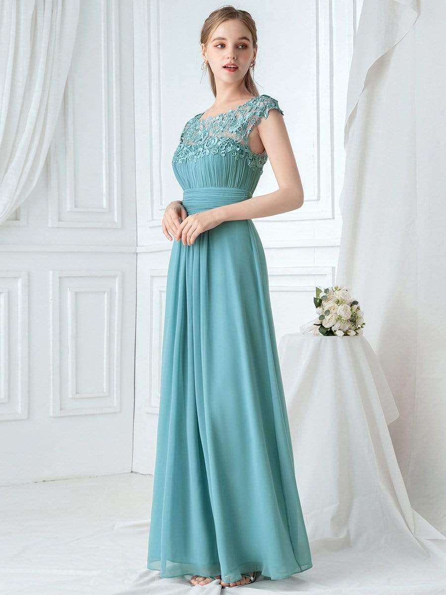 COLOR=Dusty Blue | Maxi Long Lace Cap Sleeve Elegant Evening Gowns-Dusty Blue 1