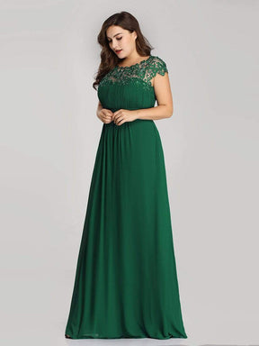 COLOR=Dark Green | Maxi Long Lace Cap Sleeve Elegant Plus Size Evening Gowns-Dark Green 3