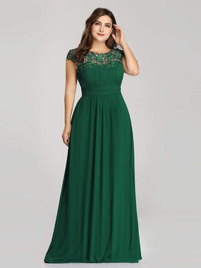 COLOR=Dark Green | Maxi Long Lace Cap Sleeve Elegant Plus Size Evening Gowns-Dark Green 4