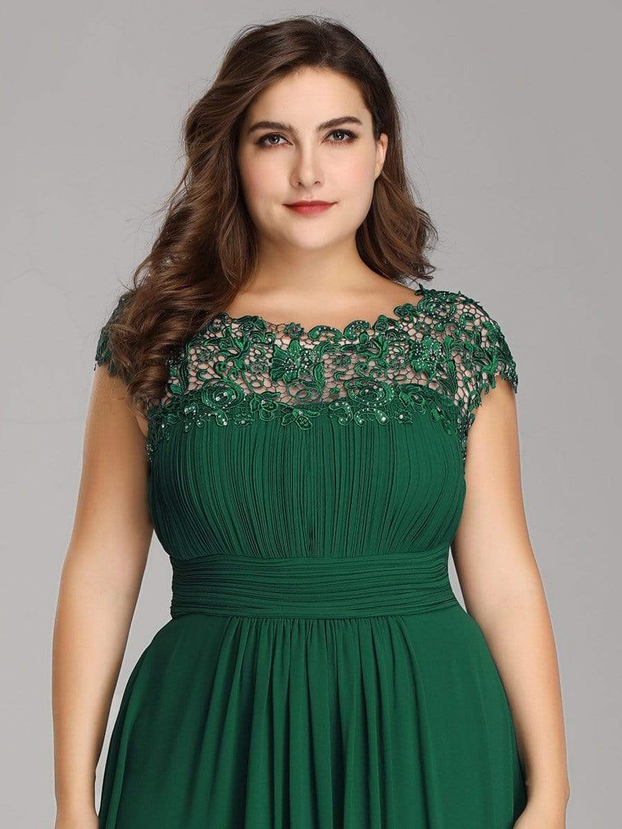 COLOR=Dark Green | Maxi Long Lace Cap Sleeve Elegant Plus Size Evening Gowns-Dark Green 5