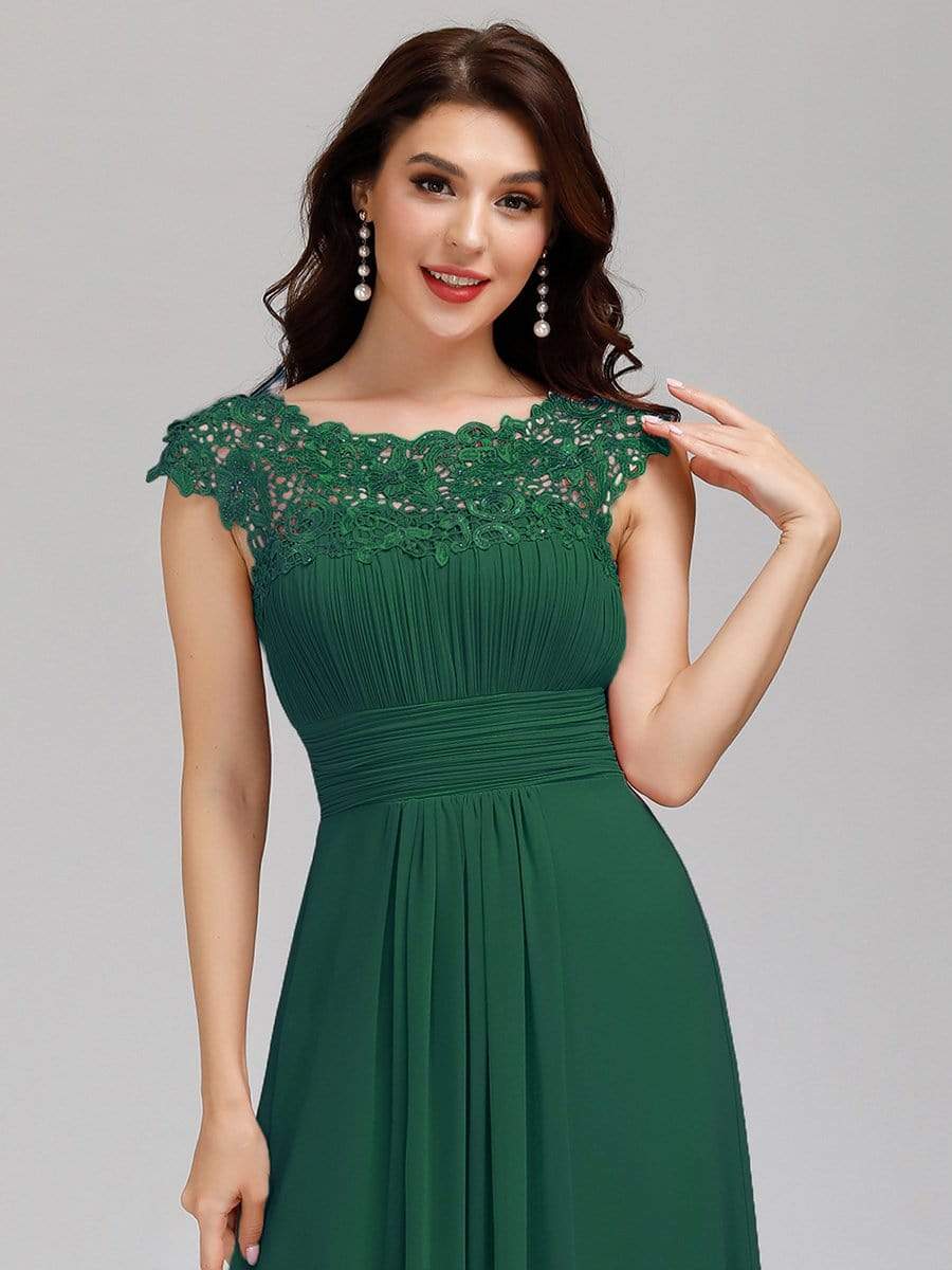 COLOR=Dark Green | Maxi Long Lace Cap Sleeve Elegant Evening Gowns-Dark Green 3