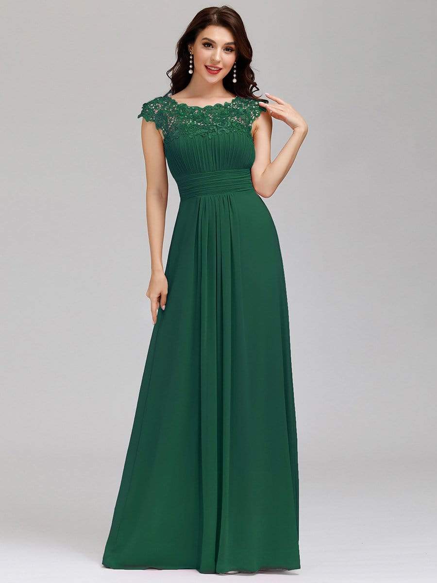 COLOR=Dark Green | Maxi Long Lace Cap Sleeve Elegant Evening Gowns-Dark Green 1