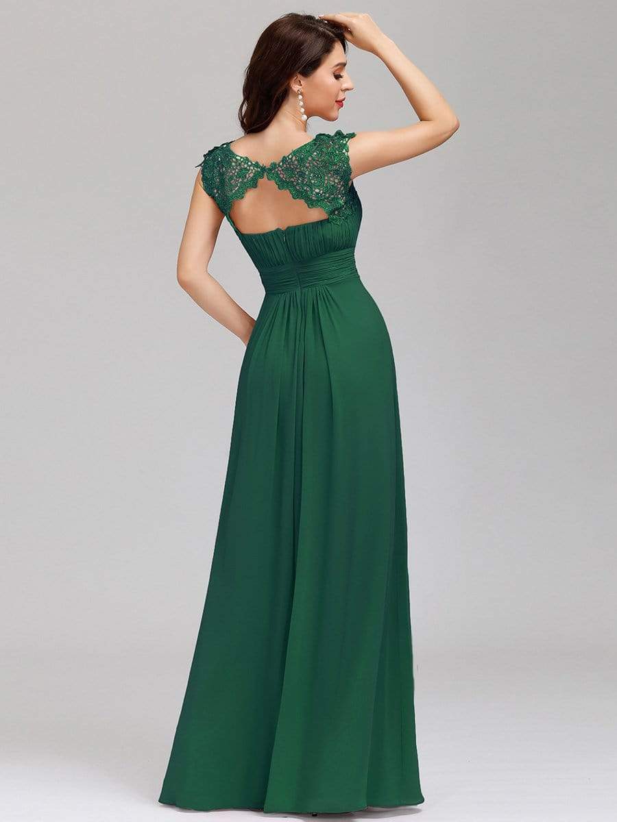 COLOR=Dark Green | Maxi Long Lace Cap Sleeve Elegant Evening Gowns-Dark Green 2