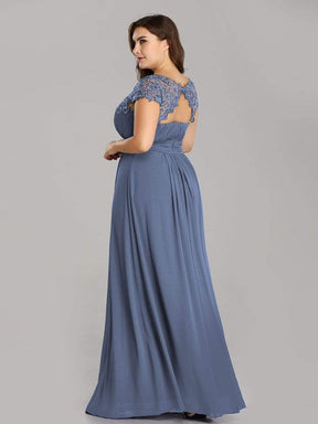 Color=Dusty Navy | Maxi Long Lace Cap Sleeve Elegant Plus Size Evening Gowns-Dusty Navy 1