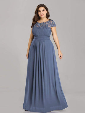 Color=Dusty Navy | Maxi Long Lace Cap Sleeve Elegant Plus Size Evening Gowns-Dusty Navy 2