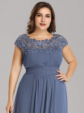 Color=Dusty Navy | Maxi Long Lace Cap Sleeve Elegant Plus Size Evening Gowns-Dusty Navy 5
