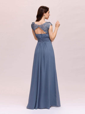 Color=Dusty Navy | Maxi Long Lace Cap Sleeve Elegant Evening Gowns-Dusty Navy 2