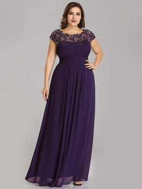 COLOR=Dark Purple | Maxi Long Lace Cap Sleeve Elegant Plus Size Evening Gowns-Dark Purple 4