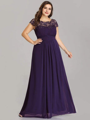 COLOR=Dark Purple | Maxi Long Lace Cap Sleeve Elegant Plus Size Evening Gowns-Dark Purple 1