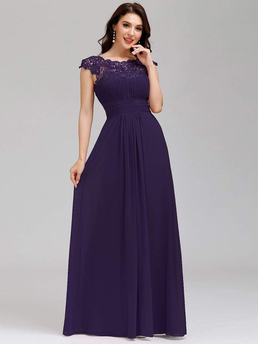Cap Sleeve Ruched Waist Lace Evening Dress - Ever Pretty AU Cap Sleeve Ruched Waist Lace Evening Dress - Ever Pretty AU