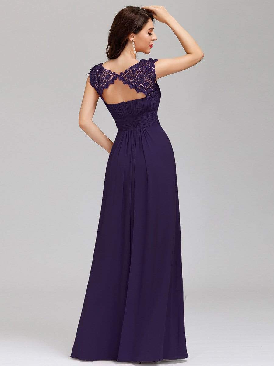 COLOR=Dark Purple | Maxi Long Lace Cap Sleeve Elegant Evening Gowns-Dark Purple 2