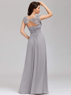 COLOR=Grey | Maxi Long Lace Cap Sleeve Elegant Evening Gowns-Grey 6