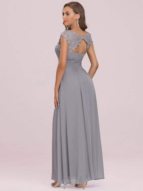 COLOR=Grey | Maxi Long Lace Cap Sleeve Elegant Evening Gowns-Grey 4