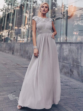COLOR=Grey | Maxi Long Lace Cap Sleeve Elegant Evening Gowns-Grey 1