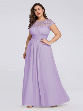 Color=Lavender | Maxi Long Lace Cap Sleeve Elegant Plus Size Evening Gowns-Lavender 3