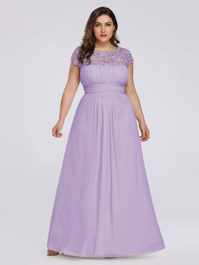 Color=Lavender | Maxi Long Lace Cap Sleeve Elegant Plus Size Evening Gowns-Lavender 4