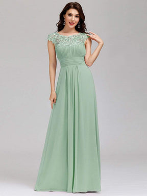 COLOR=Mint Green | Maxi Long Lace Cap Sleeve Elegant Evening Gowns-Mint Green 3