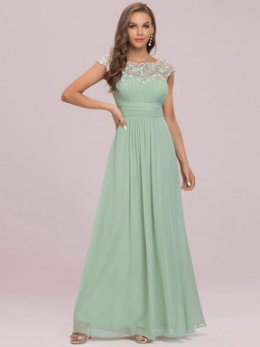 COLOR=Mint Green | Maxi Long Lace Cap Sleeve Elegant Evening Gowns-Mint Green 1