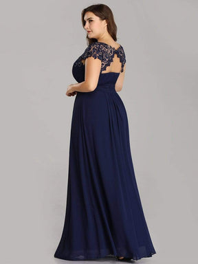COLOR=Navy Blue | Maxi Long Lace Cap Sleeve Elegant Plus Size Evening Gowns-Navy Blue 2