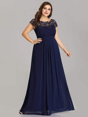 COLOR=Navy Blue | Maxi Long Lace Cap Sleeve Elegant Plus Size Evening Gowns-Navy Blue 1