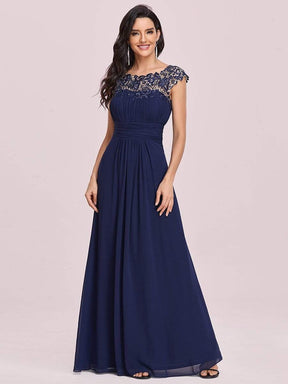 COLOR=Navy Blue | Maxi Long Lace Cap Sleeve Elegant Evening Gowns-Navy Blue 1