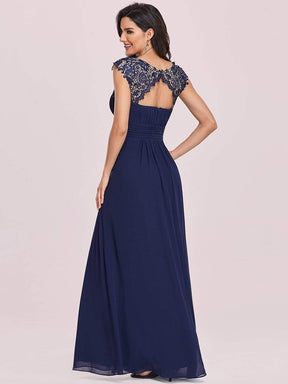 COLOR=Navy Blue | Maxi Long Lace Cap Sleeve Elegant Evening Gowns-Navy Blue 2