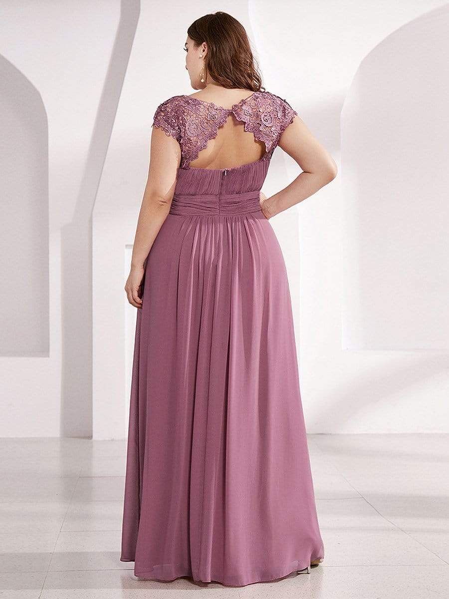 Color=Purple Orchid | Maxi Long Lace Cap Sleeve Elegant Evening Gowns-Purple Orchid 7