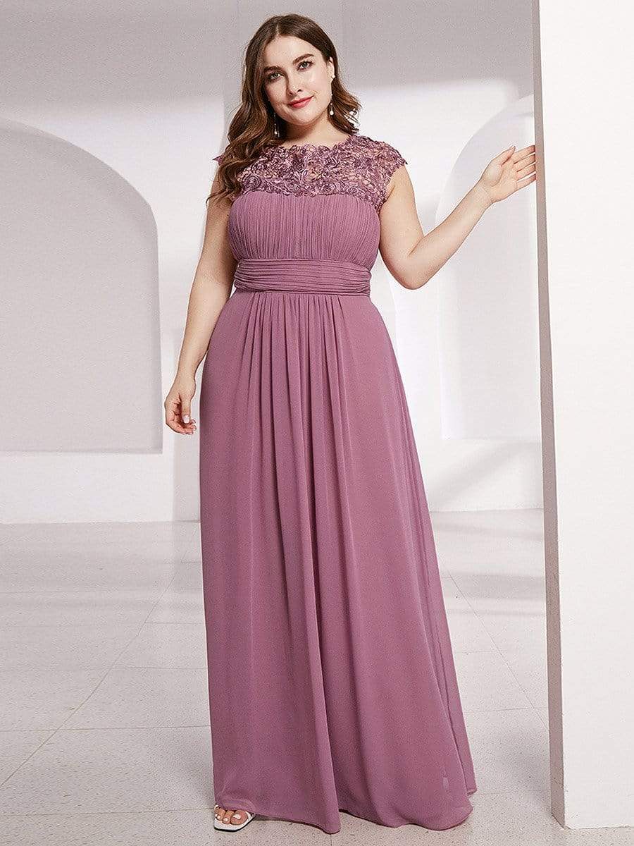 Color=Purple Orchid | Maxi Long Lace Cap Sleeve Elegant Plus Size Evening Gowns-Purple Orchid 4