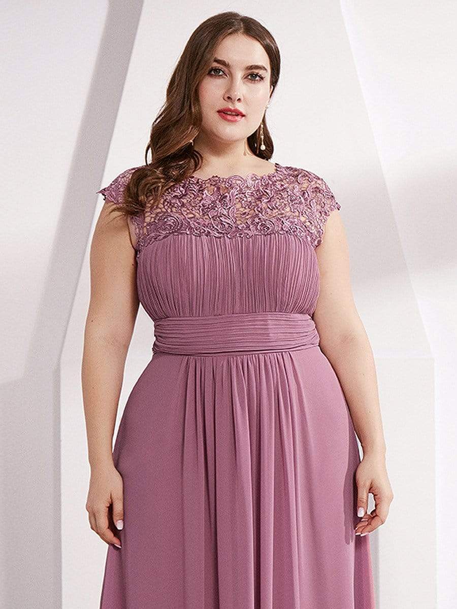 Color=Purple Orchid | Maxi Long Lace Cap Sleeve Elegant Plus Size Evening Gowns-Purple Orchid 5