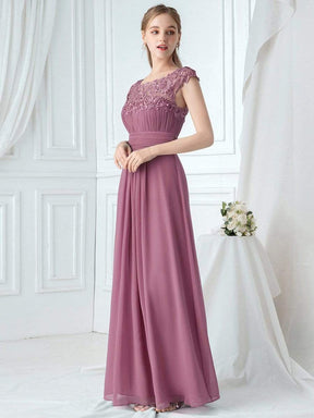 Color=Purple Orchid | Maxi Long Lace Cap Sleeve Elegant Evening Gowns-Purple Orchid 4