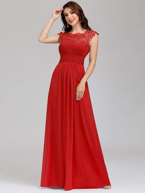 COLOR=Red | Maxi Long Lace Cap Sleeve Elegant Evening Gowns-Red 1