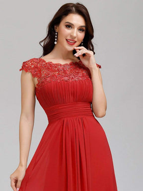COLOR=Red | Maxi Long Lace Cap Sleeve Elegant Evening Gowns-Red 3
