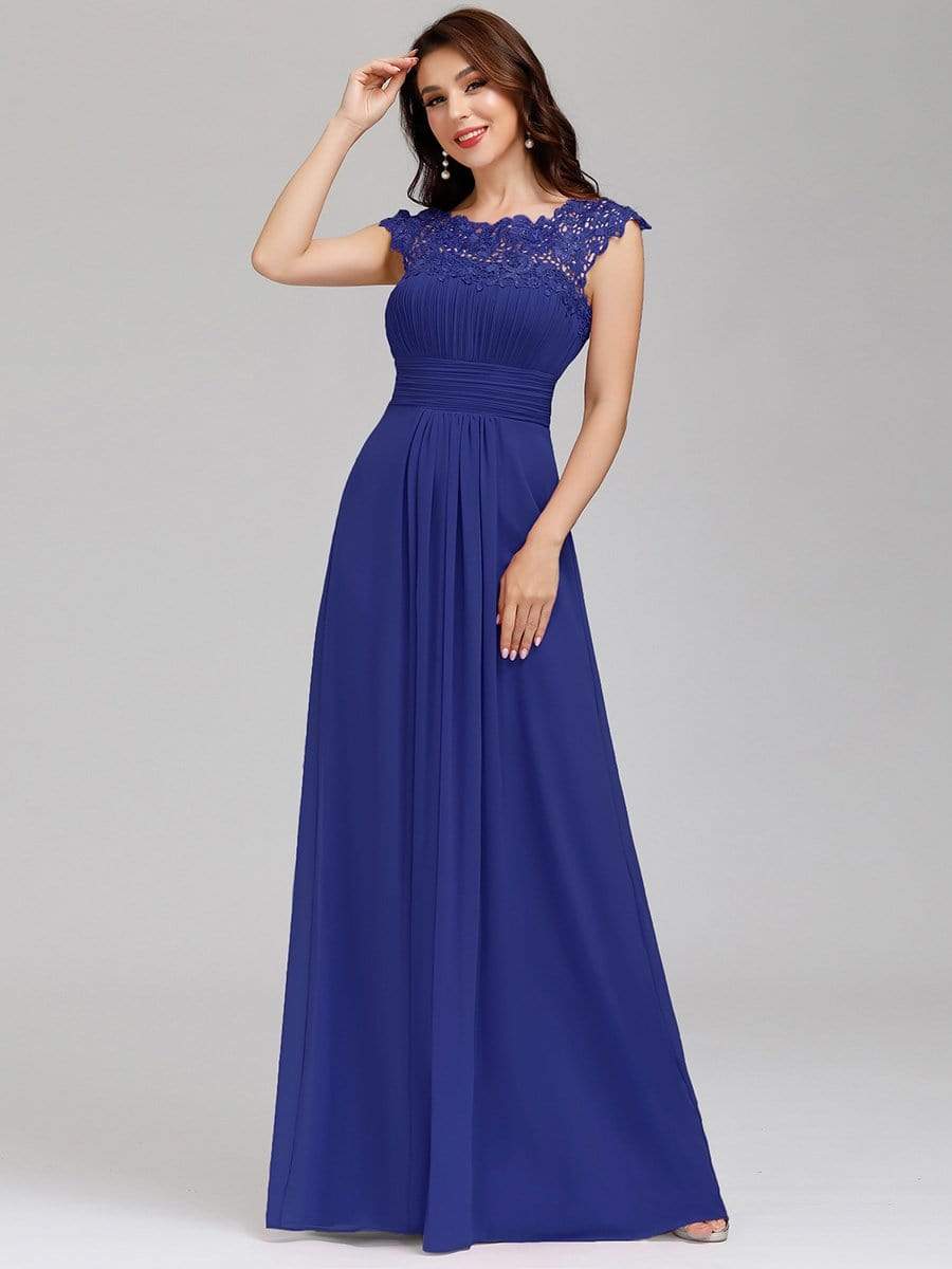COLOR=Sapphire Blue | Maxi Long Lace Cap Sleeve Elegant Evening Gowns-Sapphire Blue 1