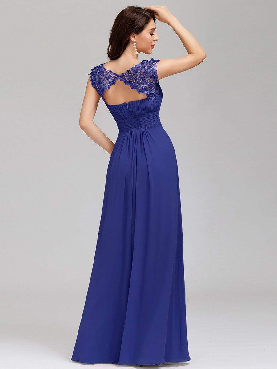 COLOR=Sapphire Blue | Maxi Long Lace Cap Sleeve Elegant Evening Gowns-Sapphire Blue 2