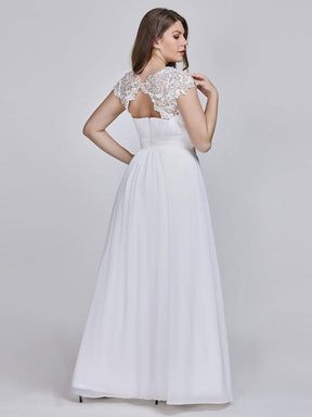 COLOR=White | Maxi Long Lace Cap Sleeve Elegant Plus Size Evening Gowns-White 2