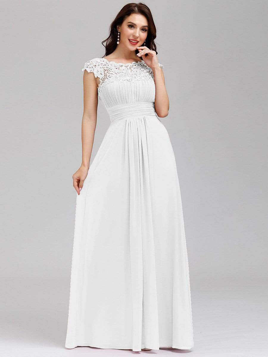 COLOR=White | Maxi Long Lace Cap Sleeve Elegant Evening Gowns-White 3