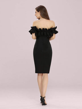 Color=Black | Women'S Sexy Off Shoulder Bodycon Party Dress With Ruffles-Black 2