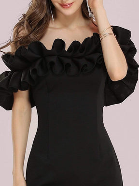 Color=Black | Women'S Sexy Off Shoulder Bodycon Party Dress With Ruffles-Black 5