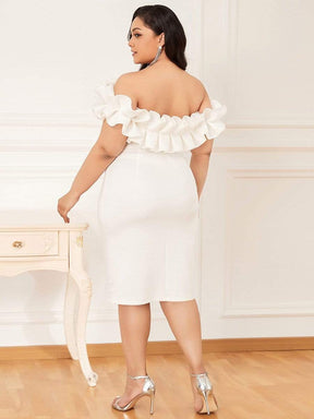 Color=White | Women'S Sexy Off Shoulder Bodycon Party Dress With Ruffles-White 11