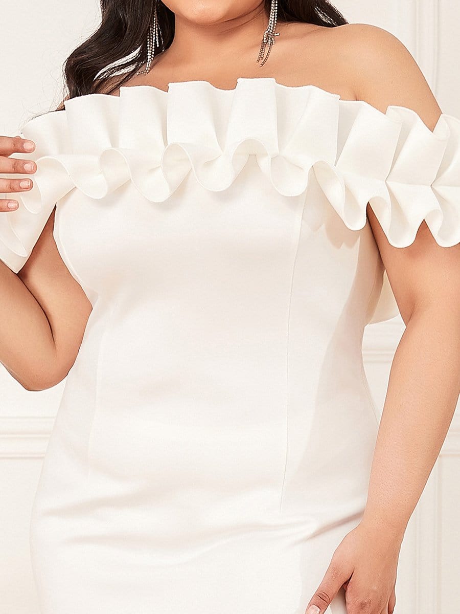 Color=White | Women's Plus Size Sexy Off Shoulder Bodycon Party Dress with Ruffles-White 3