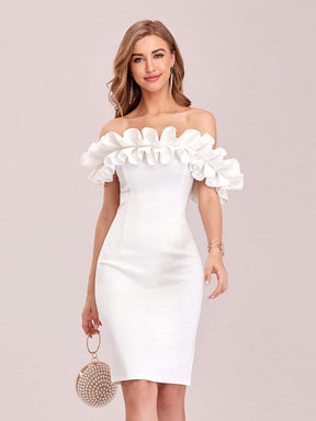 Color=White | Women'S Sexy Off Shoulder Bodycon Party Dress With Ruffles-White 7